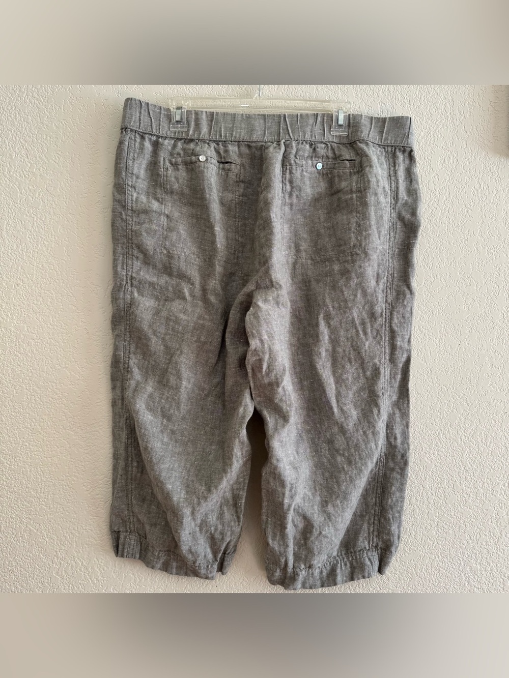 Pure Jill J Jill Gray 100% Linen Cropped Capri Pants Pull on Elastic waist XLP - Picture 3 of 6